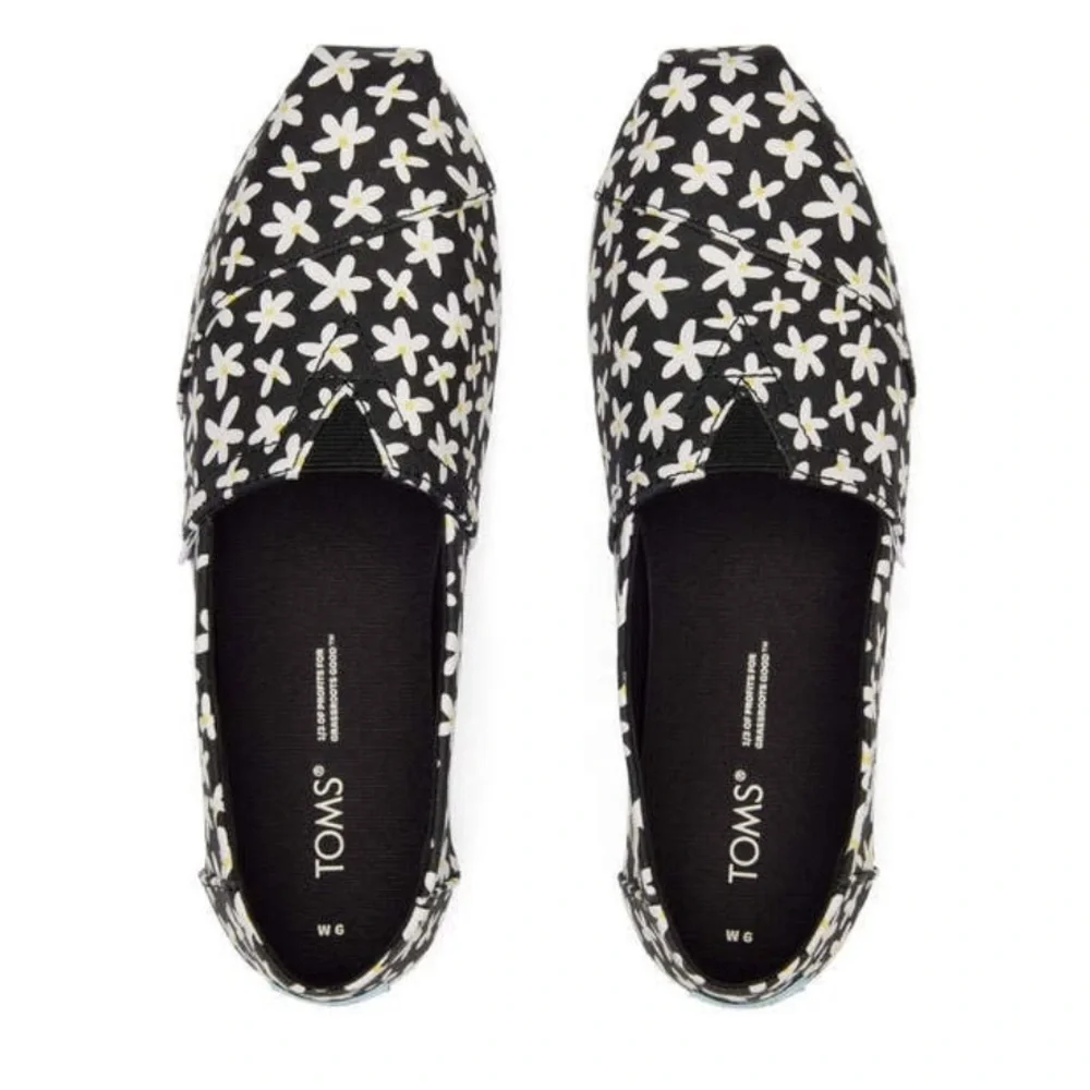 TOMS Women’s Alpargata Black Sun Daisies Shoes - Size 8
